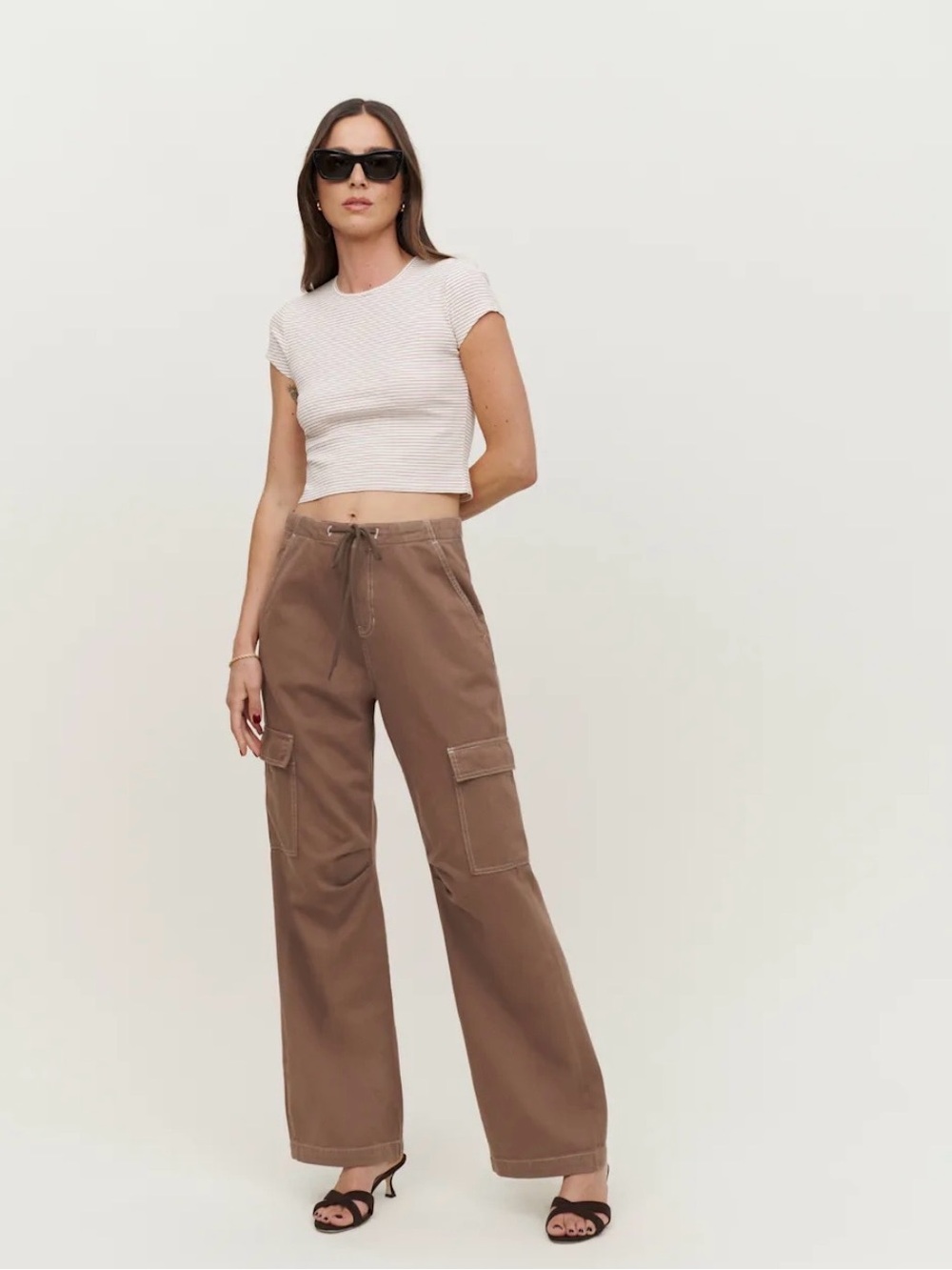 NWT Reformation Acton Drawstring Painter Pants Shiitake Brown Cargo Pant